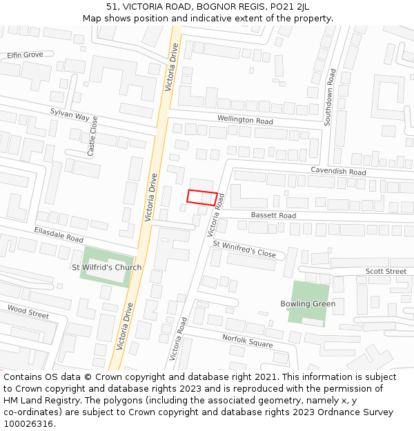 51, VICTORIA ROAD, BOGNOR REGIS, PO21 2JL: Location map and indicative extent of plot