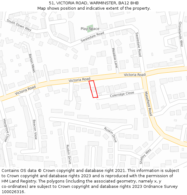 51, VICTORIA ROAD, WARMINSTER, BA12 8HB: Location map and indicative extent of plot