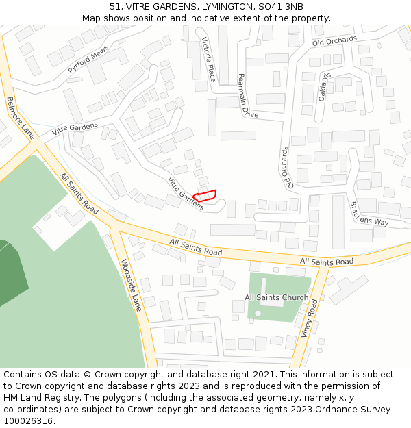 51, VITRE GARDENS, LYMINGTON, SO41 3NB: Location map and indicative extent of plot