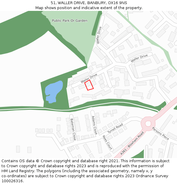 51, WALLER DRIVE, BANBURY, OX16 9NS: Location map and indicative extent of plot