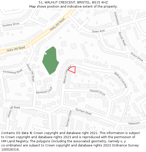 51, WALNUT CRESCENT, BRISTOL, BS15 4HZ: Location map and indicative extent of plot