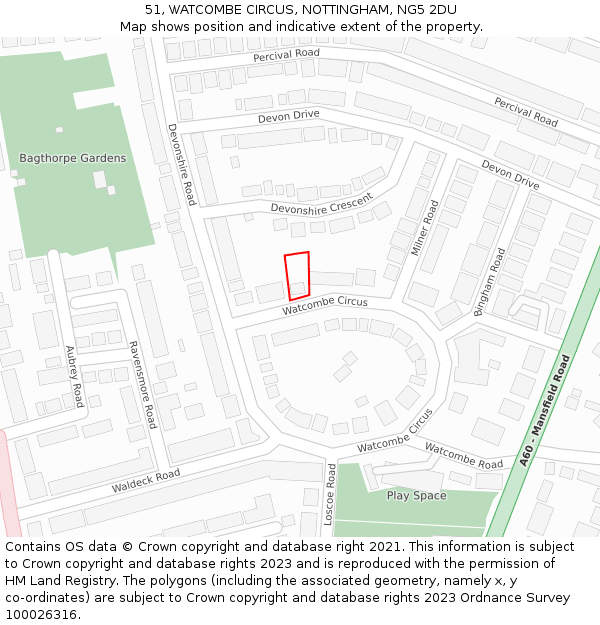 51, WATCOMBE CIRCUS, NOTTINGHAM, NG5 2DU: Location map and indicative extent of plot