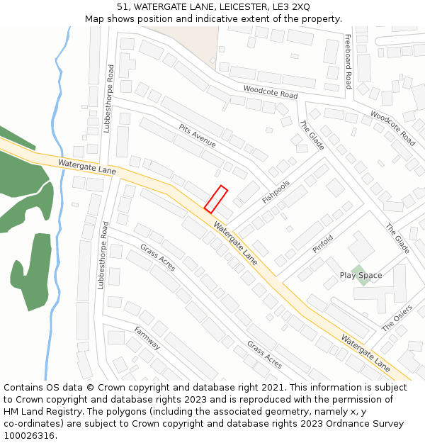 51, WATERGATE LANE, LEICESTER, LE3 2XQ: Location map and indicative extent of plot