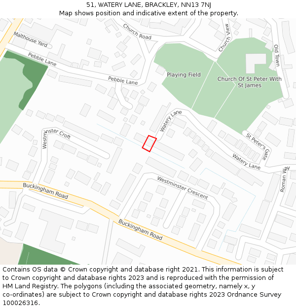 51, WATERY LANE, BRACKLEY, NN13 7NJ: Location map and indicative extent of plot