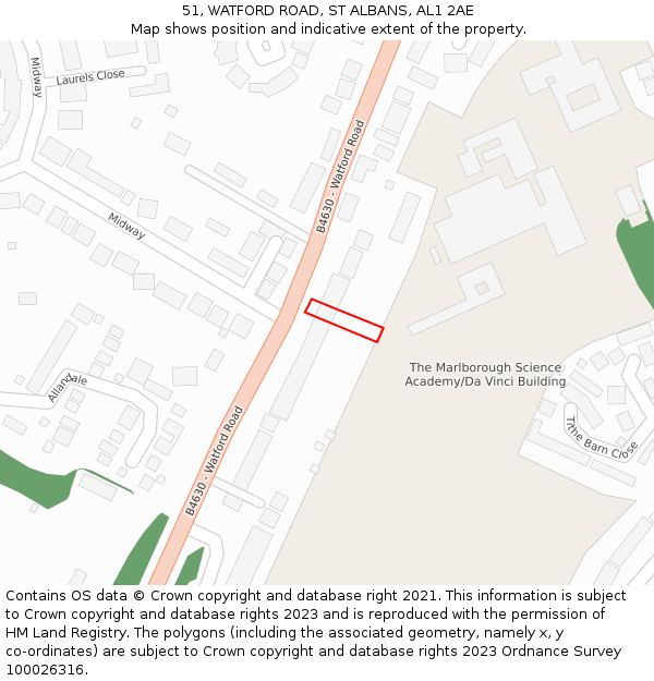 51, WATFORD ROAD, ST ALBANS, AL1 2AE: Location map and indicative extent of plot