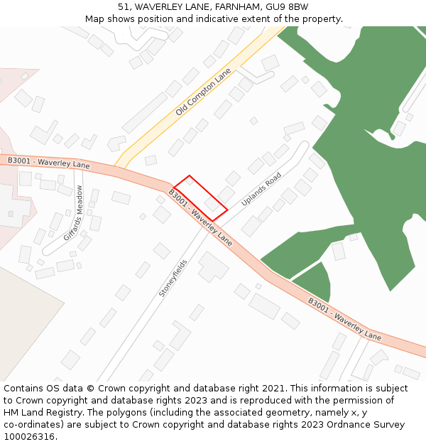 51, WAVERLEY LANE, FARNHAM, GU9 8BW: Location map and indicative extent of plot