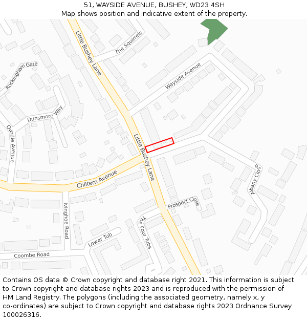 51, WAYSIDE AVENUE, BUSHEY, WD23 4SH: Location map and indicative extent of plot