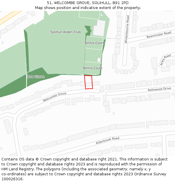 51, WELCOMBE GROVE, SOLIHULL, B91 1PD: Location map and indicative extent of plot