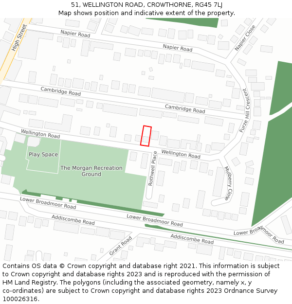 51, WELLINGTON ROAD, CROWTHORNE, RG45 7LJ: Location map and indicative extent of plot