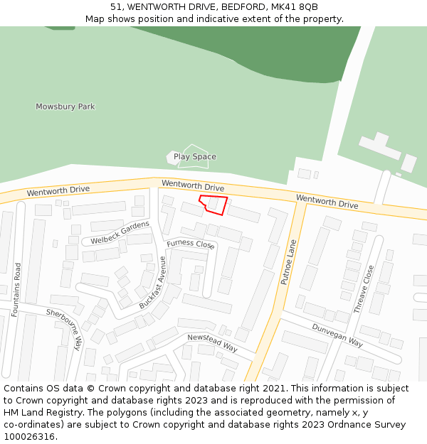 51, WENTWORTH DRIVE, BEDFORD, MK41 8QB: Location map and indicative extent of plot