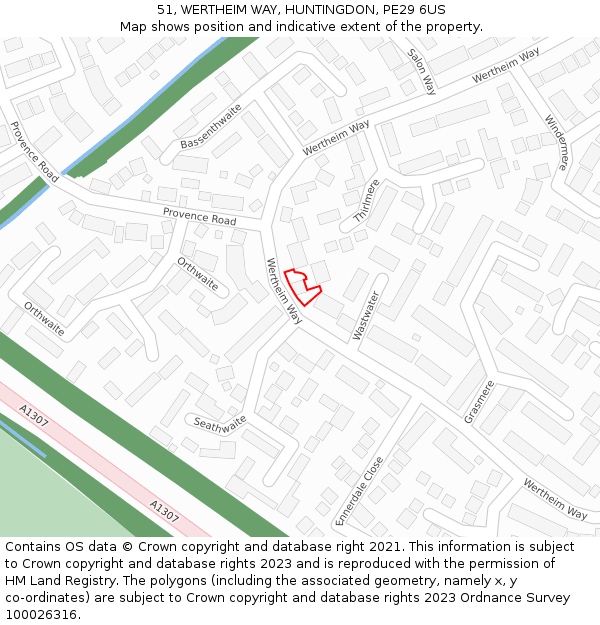 51, WERTHEIM WAY, HUNTINGDON, PE29 6US: Location map and indicative extent of plot