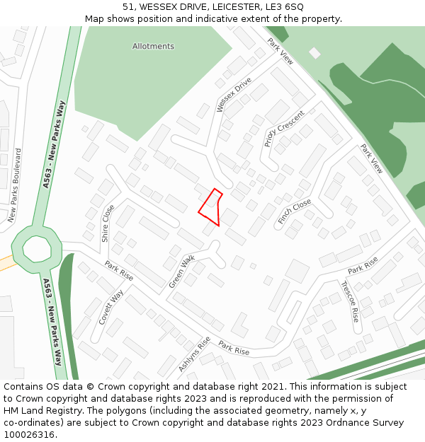 51, WESSEX DRIVE, LEICESTER, LE3 6SQ: Location map and indicative extent of plot