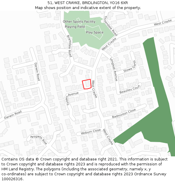 51, WEST CRAYKE, BRIDLINGTON, YO16 6XR: Location map and indicative extent of plot