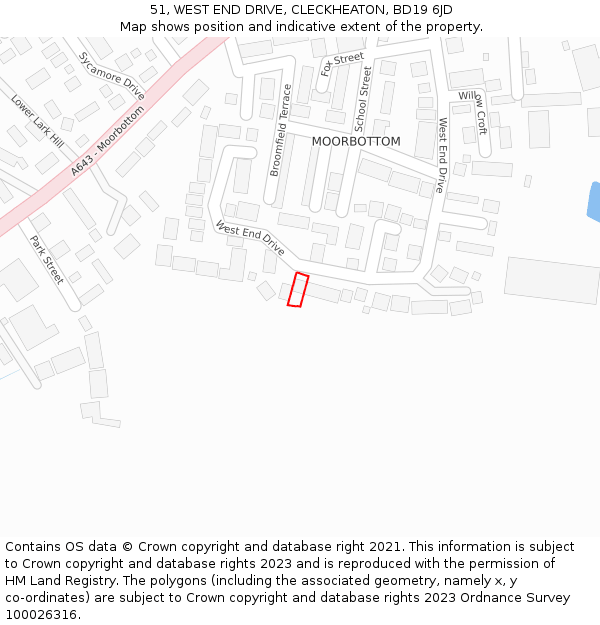 51, WEST END DRIVE, CLECKHEATON, BD19 6JD: Location map and indicative extent of plot