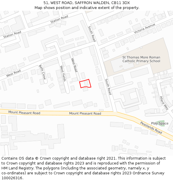 51, WEST ROAD, SAFFRON WALDEN, CB11 3DX: Location map and indicative extent of plot