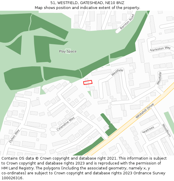 51, WESTFIELD, GATESHEAD, NE10 8NZ: Location map and indicative extent of plot
