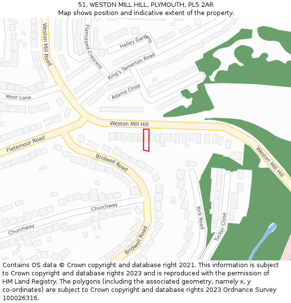51, WESTON MILL HILL, PLYMOUTH, PL5 2AR: Location map and indicative extent of plot