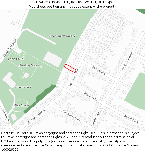 51, WEYMANS AVENUE, BOURNEMOUTH, BH10 7JS: Location map and indicative extent of plot