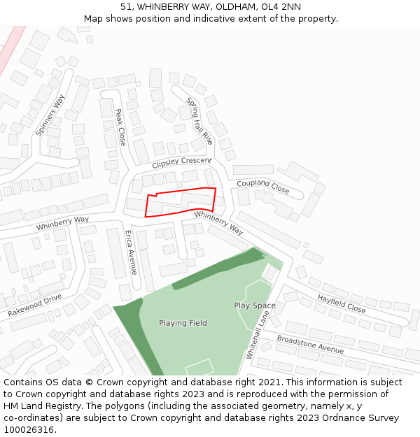 51, WHINBERRY WAY, OLDHAM, OL4 2NN: Location map and indicative extent of plot