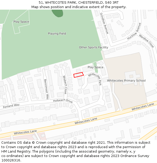 51, WHITECOTES PARK, CHESTERFIELD, S40 3RT: Location map and indicative extent of plot