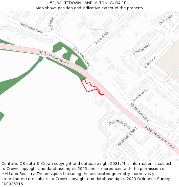 51, WHITEDOWN LANE, ALTON, GU34 1PU: Location map and indicative extent of plot