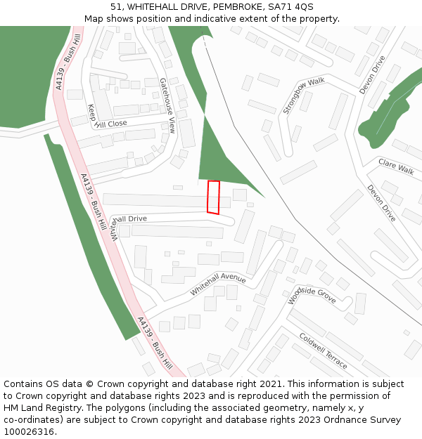 51, WHITEHALL DRIVE, PEMBROKE, SA71 4QS: Location map and indicative extent of plot