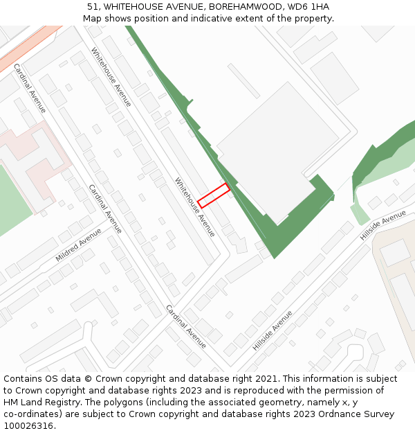 51, WHITEHOUSE AVENUE, BOREHAMWOOD, WD6 1HA: Location map and indicative extent of plot