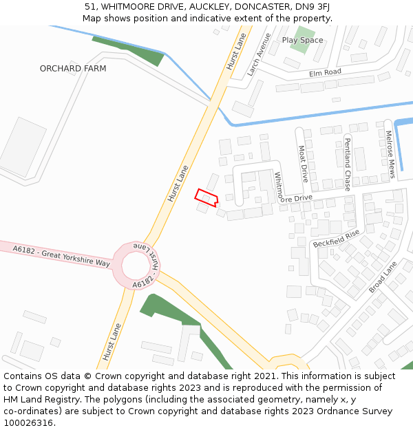 51, WHITMOORE DRIVE, AUCKLEY, DONCASTER, DN9 3FJ: Location map and indicative extent of plot