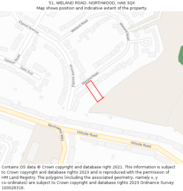 51, WIELAND ROAD, NORTHWOOD, HA6 3QX: Location map and indicative extent of plot
