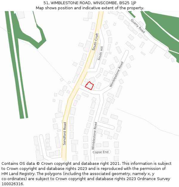 51, WIMBLESTONE ROAD, WINSCOMBE, BS25 1JP: Location map and indicative extent of plot