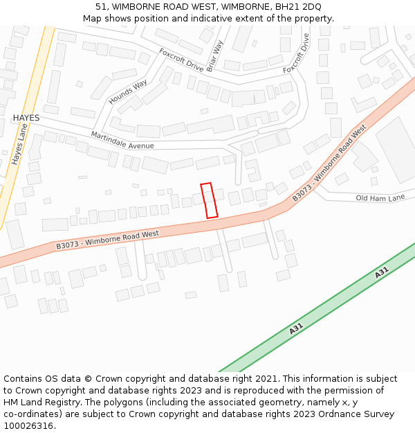 51, WIMBORNE ROAD WEST, WIMBORNE, BH21 2DQ: Location map and indicative extent of plot