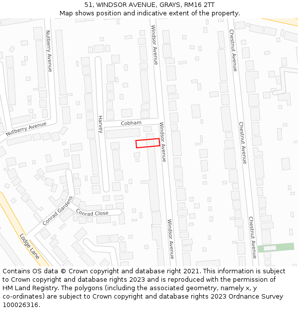 51, WINDSOR AVENUE, GRAYS, RM16 2TT: Location map and indicative extent of plot