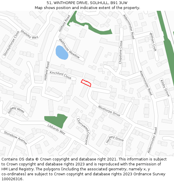 51, WINTHORPE DRIVE, SOLIHULL, B91 3UW: Location map and indicative extent of plot