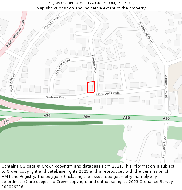 51, WOBURN ROAD, LAUNCESTON, PL15 7HJ: Location map and indicative extent of plot