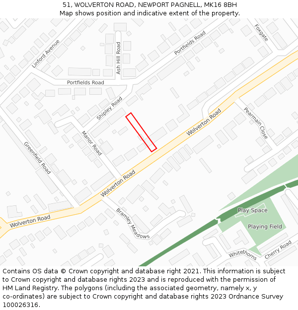 51, WOLVERTON ROAD, NEWPORT PAGNELL, MK16 8BH: Location map and indicative extent of plot