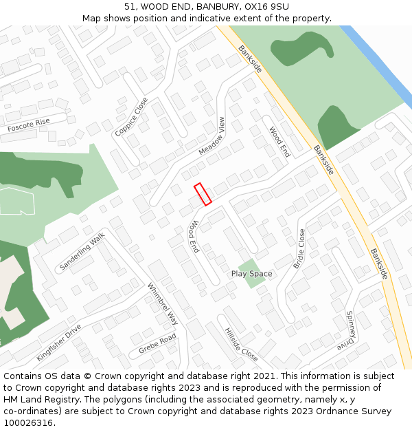 51, WOOD END, BANBURY, OX16 9SU: Location map and indicative extent of plot