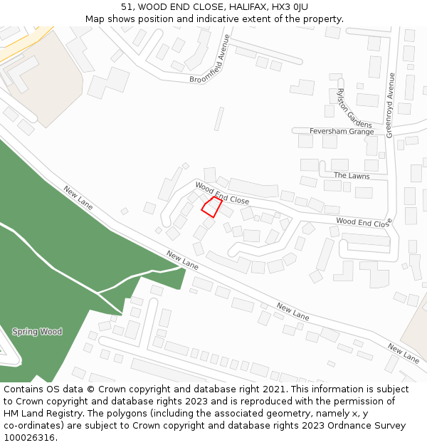 51, WOOD END CLOSE, HALIFAX, HX3 0JU: Location map and indicative extent of plot