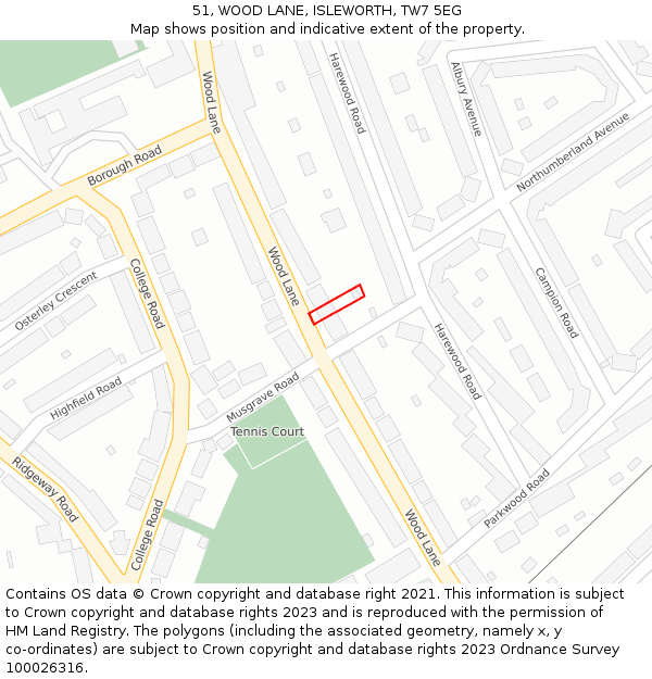 51, WOOD LANE, ISLEWORTH, TW7 5EG: Location map and indicative extent of plot