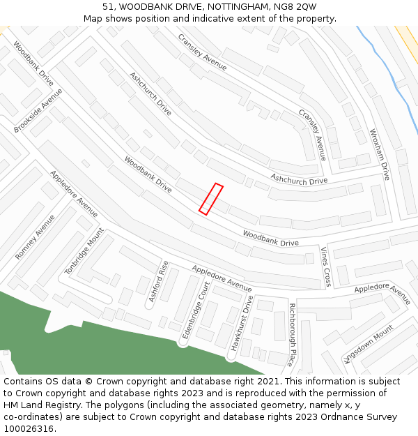51, WOODBANK DRIVE, NOTTINGHAM, NG8 2QW: Location map and indicative extent of plot