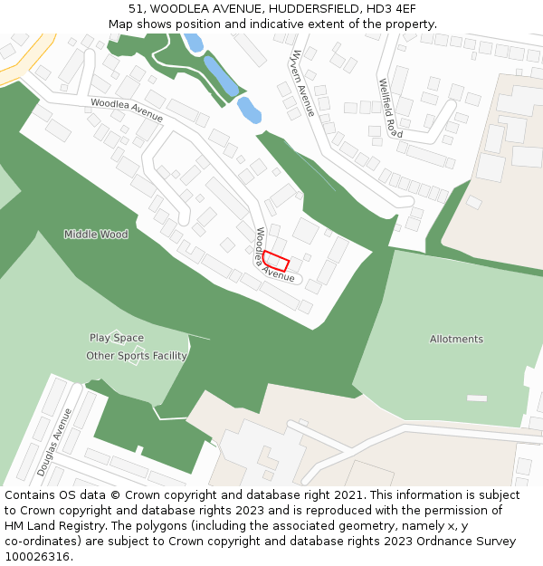 51, WOODLEA AVENUE, HUDDERSFIELD, HD3 4EF: Location map and indicative extent of plot