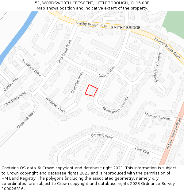 51, WORDSWORTH CRESCENT, LITTLEBOROUGH, OL15 0RB: Location map and indicative extent of plot