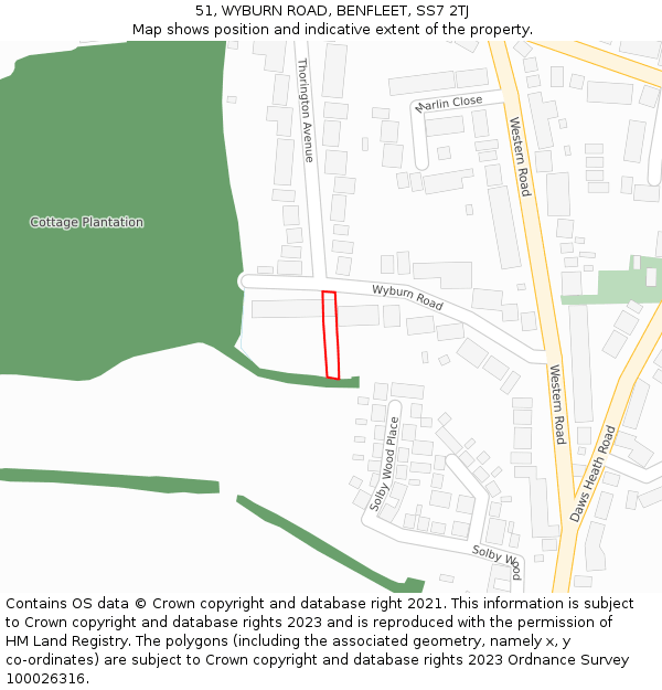 51, WYBURN ROAD, BENFLEET, SS7 2TJ: Location map and indicative extent of plot