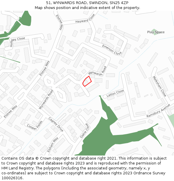 51, WYNWARDS ROAD, SWINDON, SN25 4ZP: Location map and indicative extent of plot