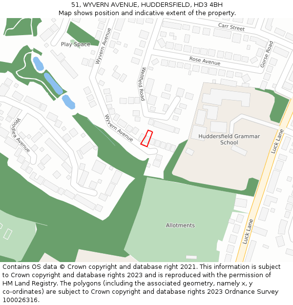 51, WYVERN AVENUE, HUDDERSFIELD, HD3 4BH: Location map and indicative extent of plot