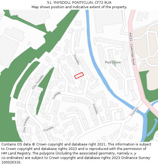 51, YNYSDDU, PONTYCLUN, CF72 9UA: Location map and indicative extent of plot