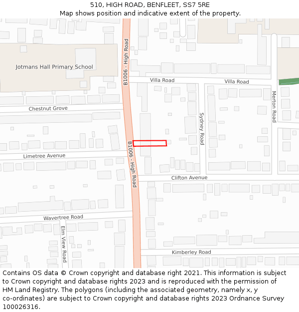 510, HIGH ROAD, BENFLEET, SS7 5RE: Location map and indicative extent of plot