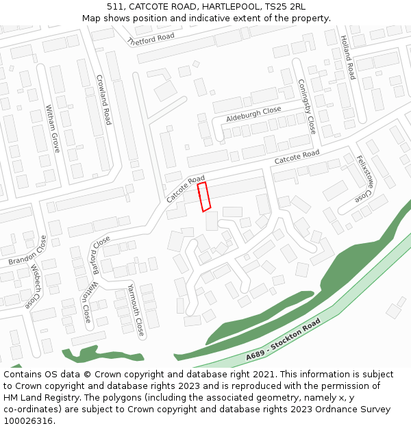 511, CATCOTE ROAD, HARTLEPOOL, TS25 2RL: Location map and indicative extent of plot