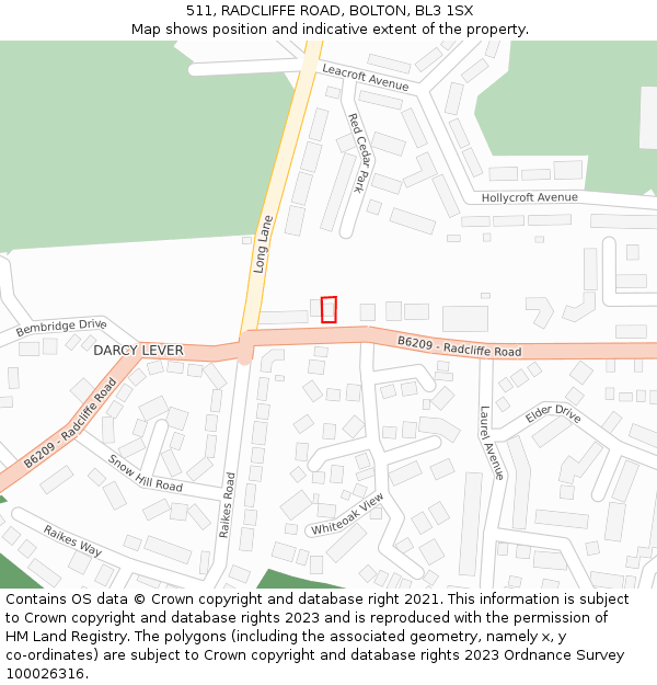 511, RADCLIFFE ROAD, BOLTON, BL3 1SX: Location map and indicative extent of plot