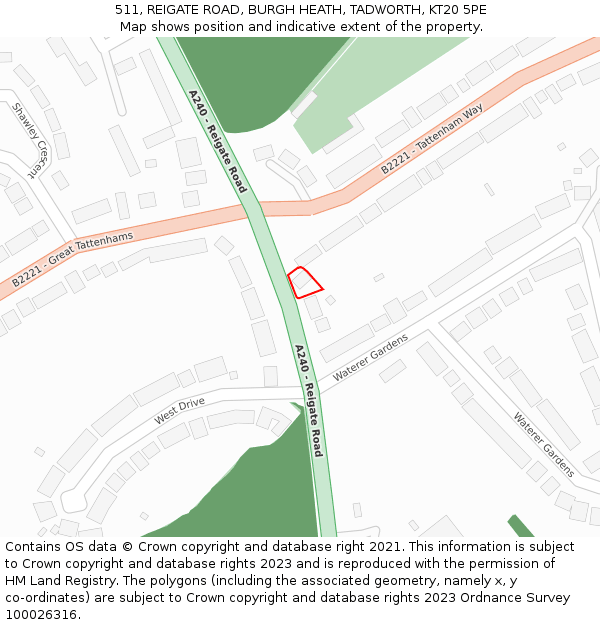 511, REIGATE ROAD, BURGH HEATH, TADWORTH, KT20 5PE: Location map and indicative extent of plot