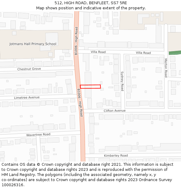 512, HIGH ROAD, BENFLEET, SS7 5RE: Location map and indicative extent of plot